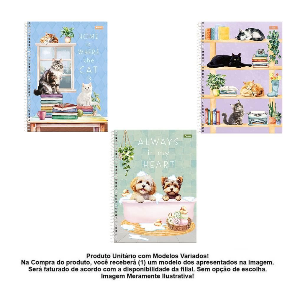 Caderno Universitário Espiral 1X1 Furfriends 80 Folhas Foroni - Sortido