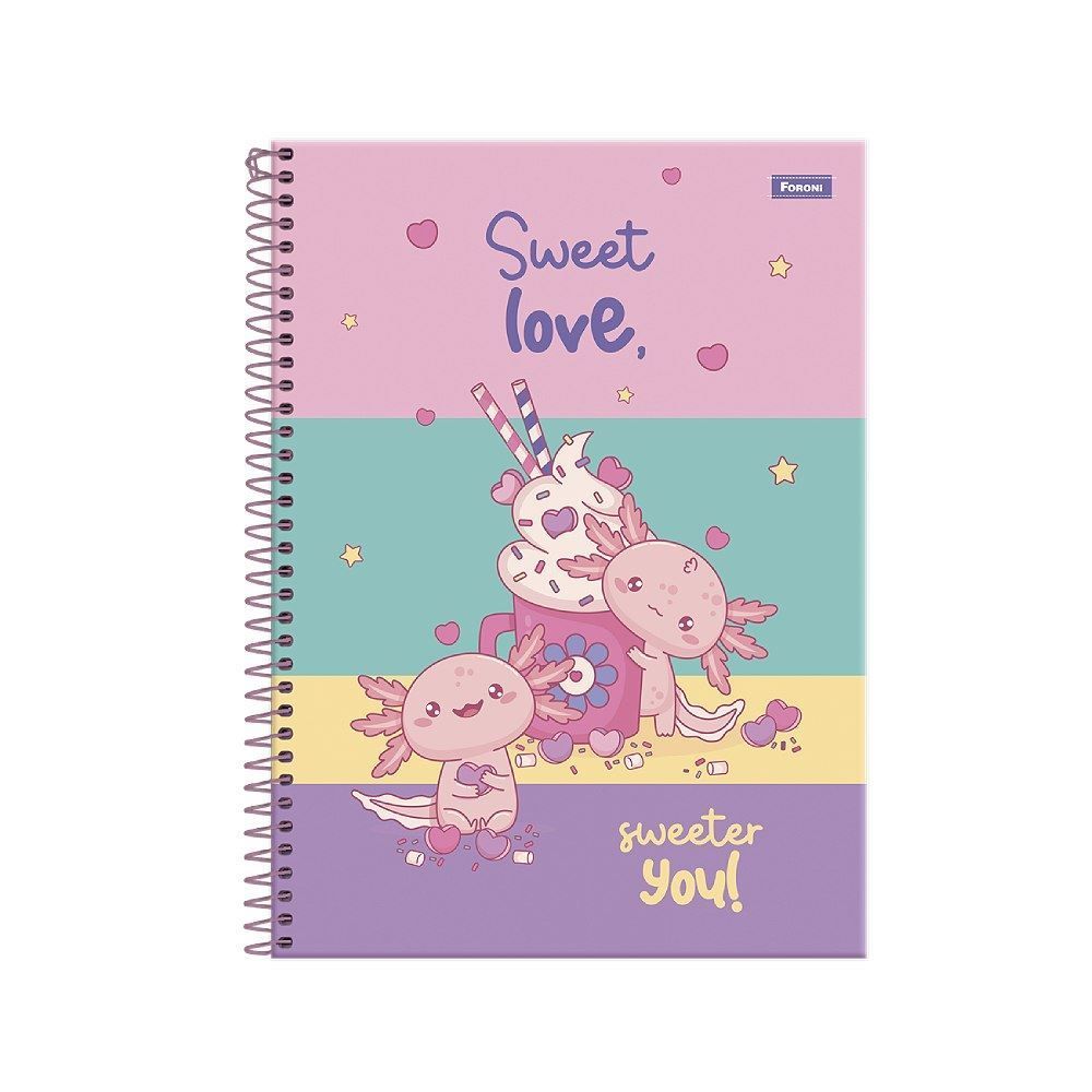 Caderno Universitário Espiral Capa Dura Axolove 160 Folhas Foroni - Sortido