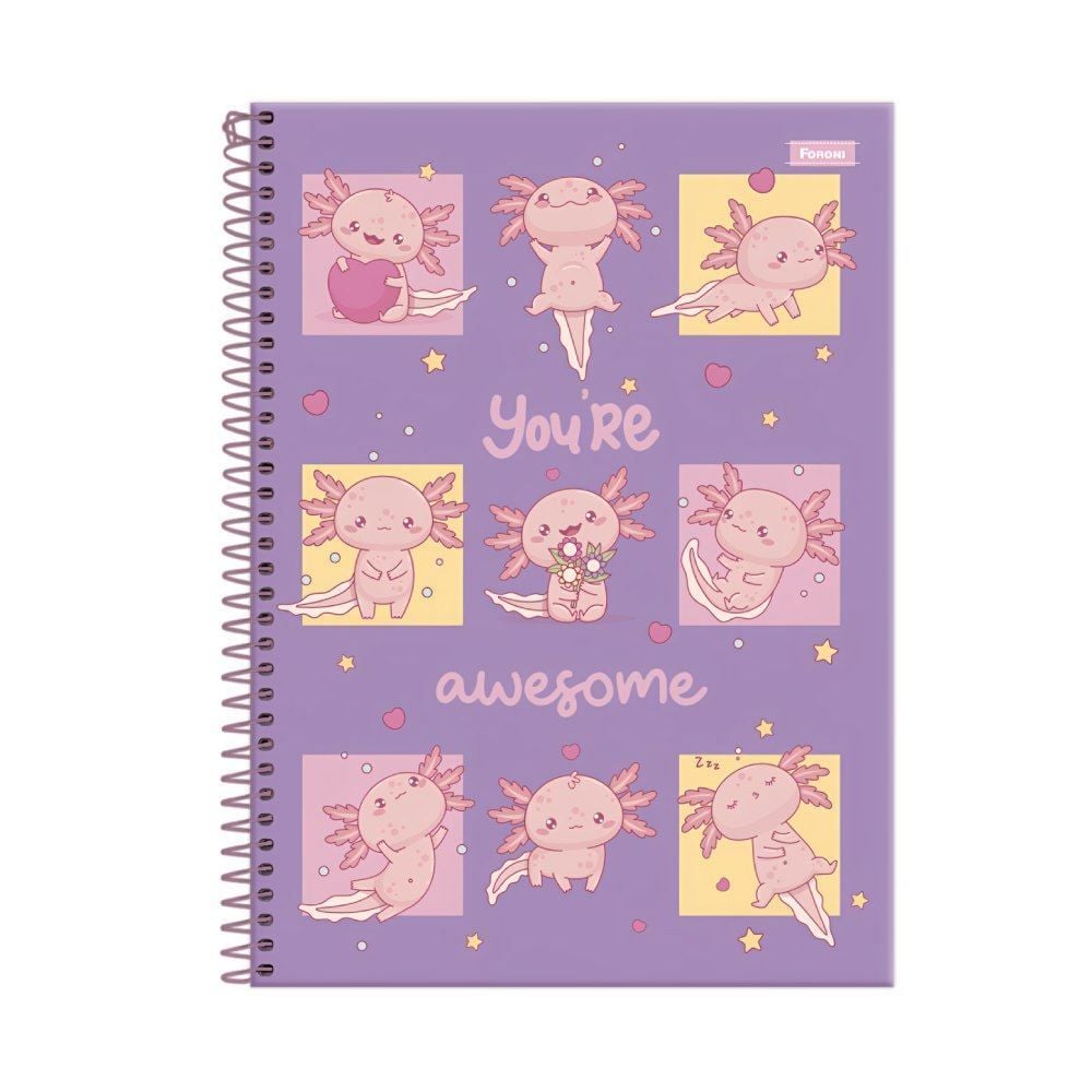 Caderno Universitário Espiral Axolove 80 Folhas Foroni - Sortido