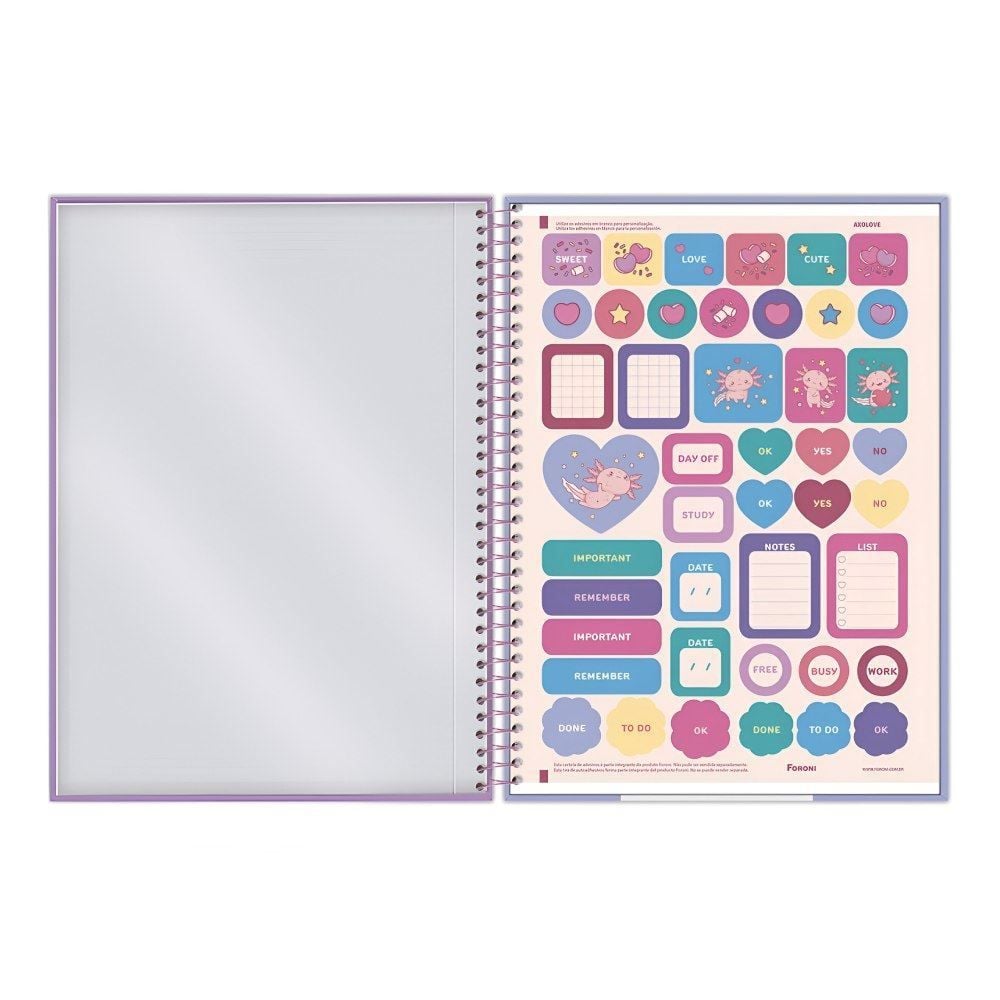 Caderno Universitário Espiral Axolove 80 Folhas Foroni - Sortido
