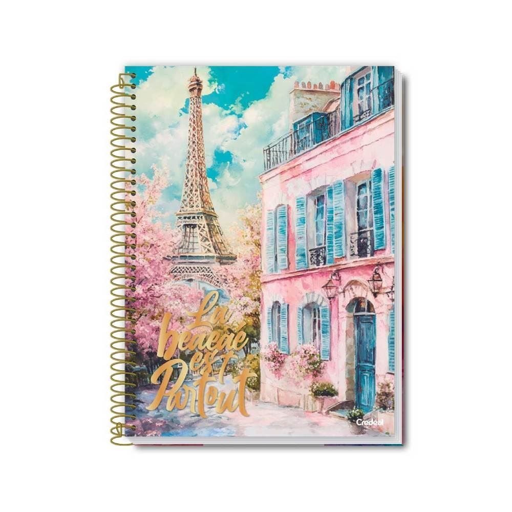 Caderno Universitário Espiral Bella Paris 160 Folhas Credeal - Sortido