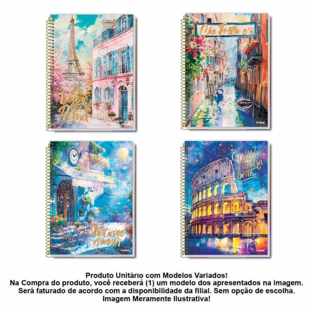 Caderno Universitário Espiral Bella Paris 160 Folhas Credeal - Sortido
