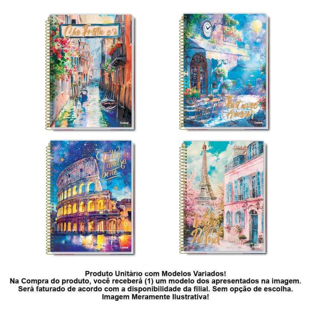 Caderno Universitário Espiral Bella Paris 256 Folhas Credeal - Sortido