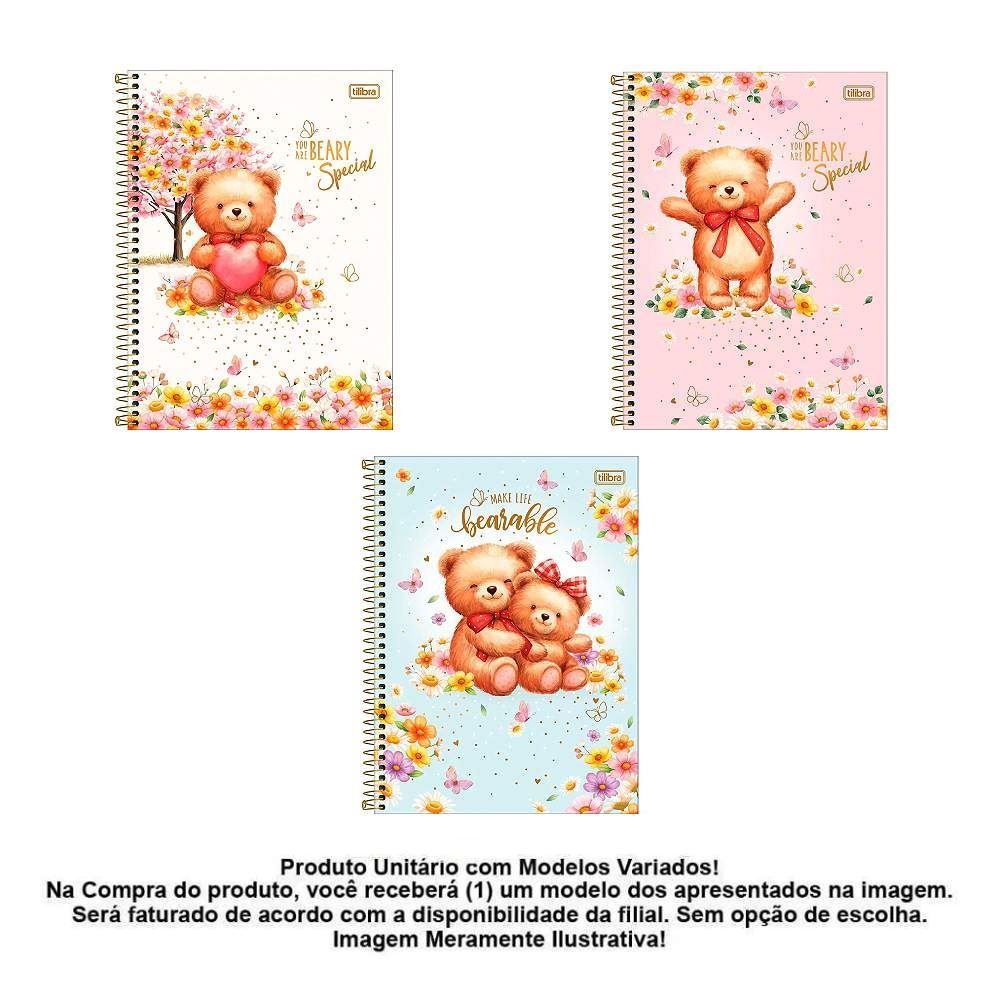 Caderno Universitário Espiral Capa Dura Love Bears 80 Folhas Tilibra - Sortido