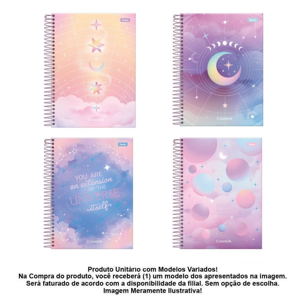 Caderno Universitário Espiral Cosmos 80 Folhas Foroni - Sortido