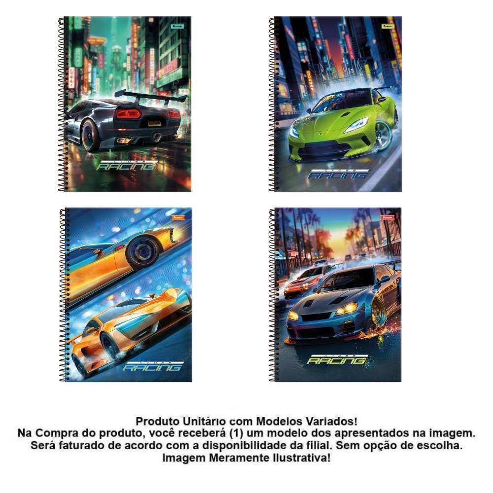 Caderno Universitário Espiral Cross Racing 80 Folhas Foroni - Sortido