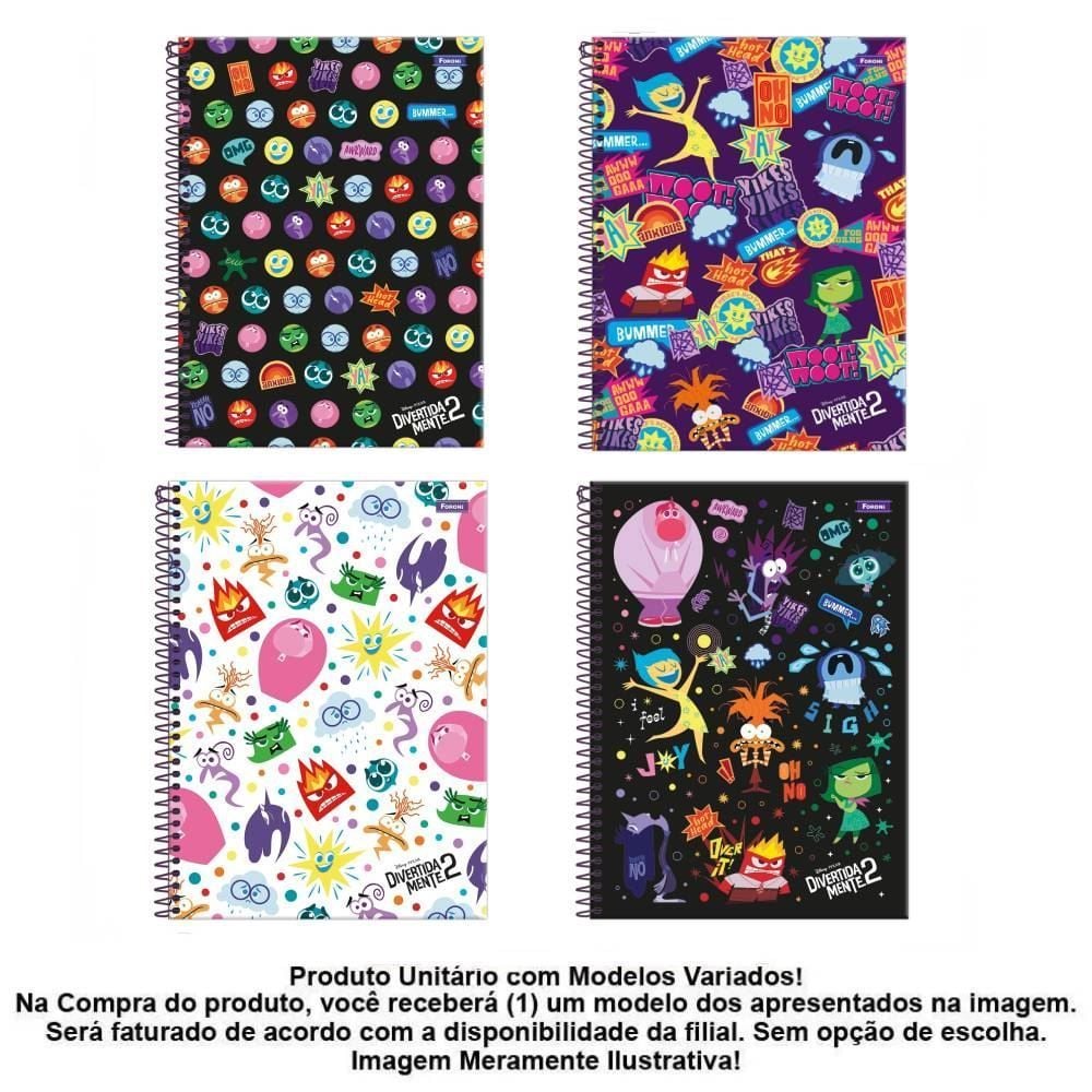 Caderno Universitário Espiral Divertidamente 80 Folhas Foroni - Sortido