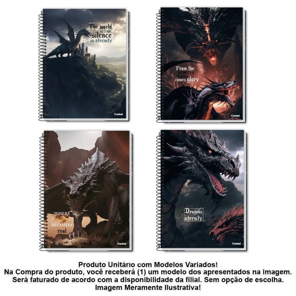 Caderno Universitário Espiral Dragões 160 Folhas Credeal - Sortido