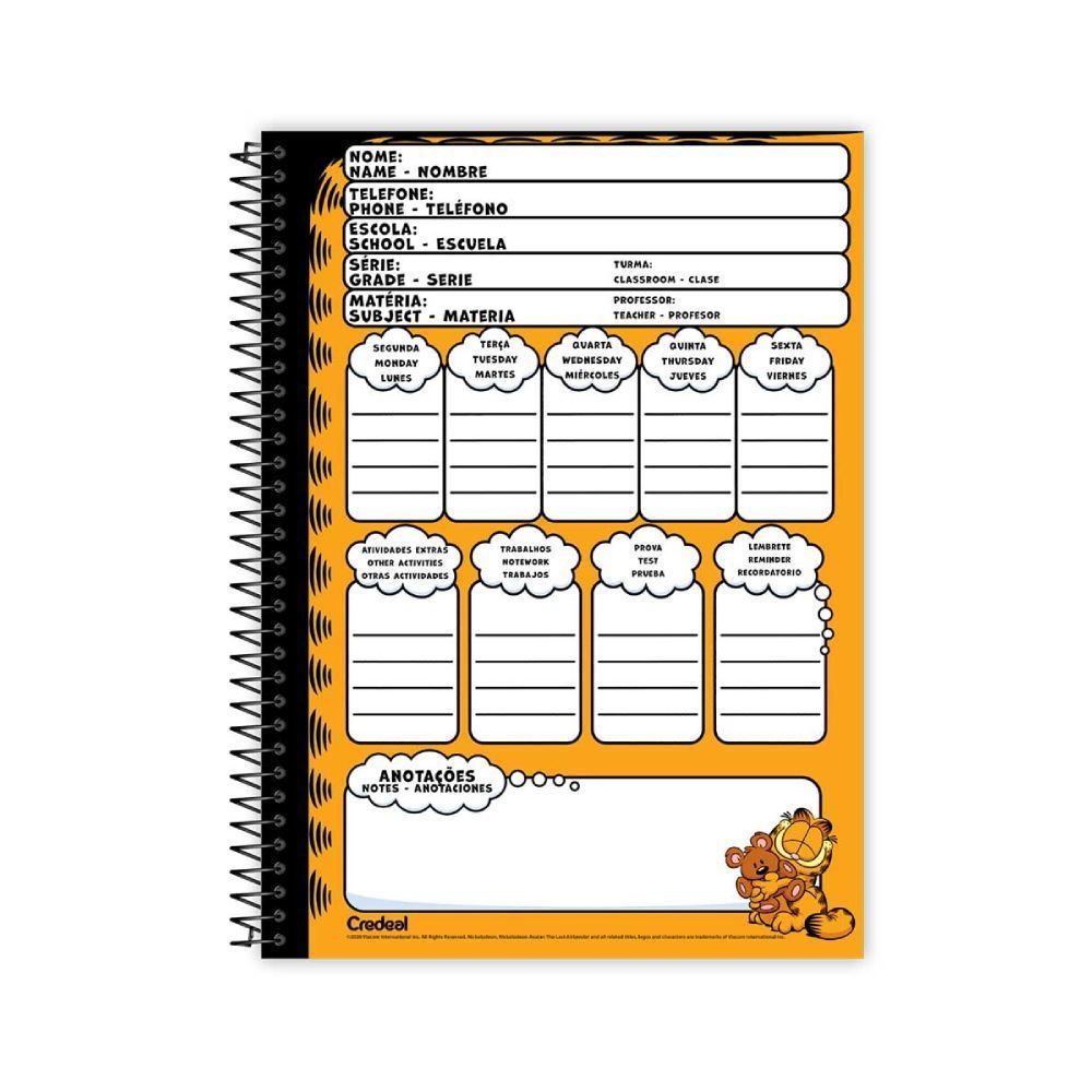 Caderno Universitário Espiral Garfield 160 Folhas Credeal - Sortido