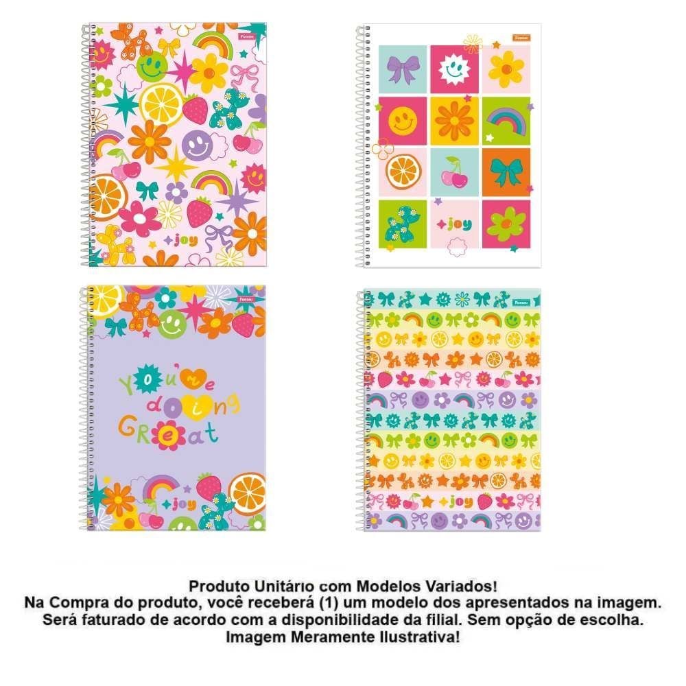 Caderno Universitário Espiral Joyful 80 Folhas Foroni - Sortido