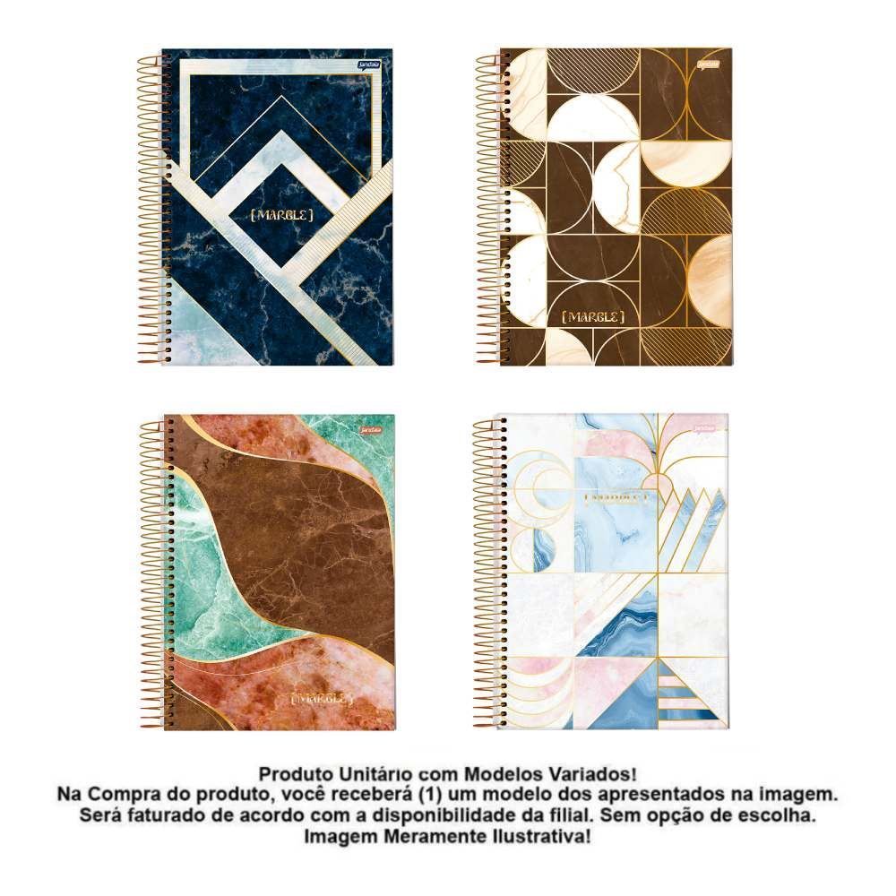 Caderno Universitário Espiral Marble 160 Folhas Jandaia - Sortido 