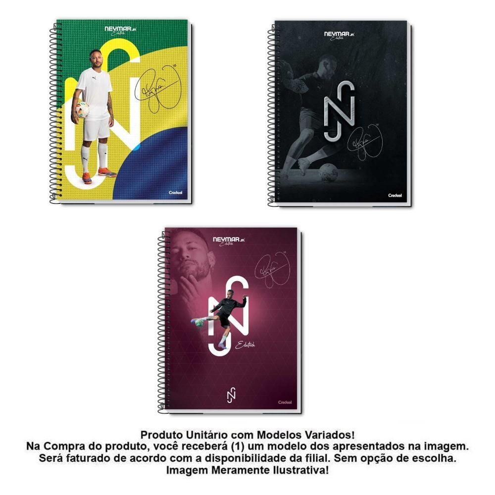 Caderno Universitário Espiral Neymar Jr 160 Folhas Credeal - Sortido