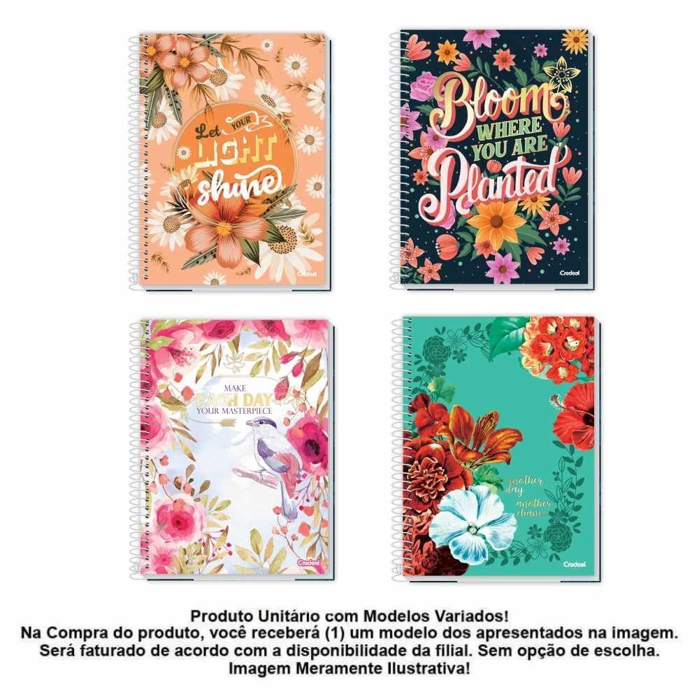 Caderno Universitário Espiral Pétalas 160 Folhas Credeal - Sortido 