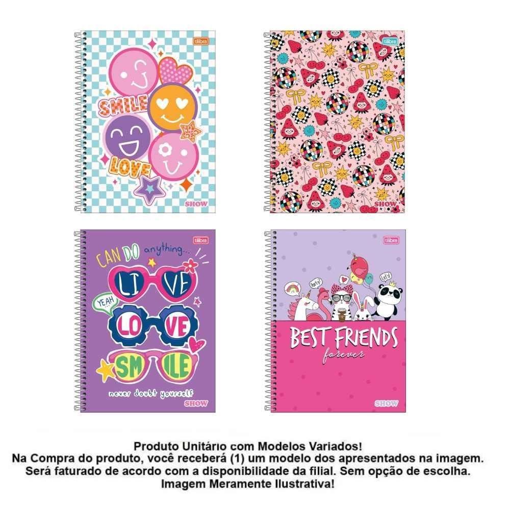 Caderno Universitário Espiral Show Feminino 160 Folhas Tilibra - Sortido 