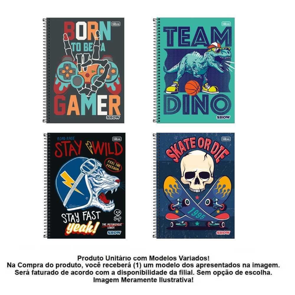 Caderno Universitário Espiral Show Masculino 160 Folhas Tilibra - Sortido 