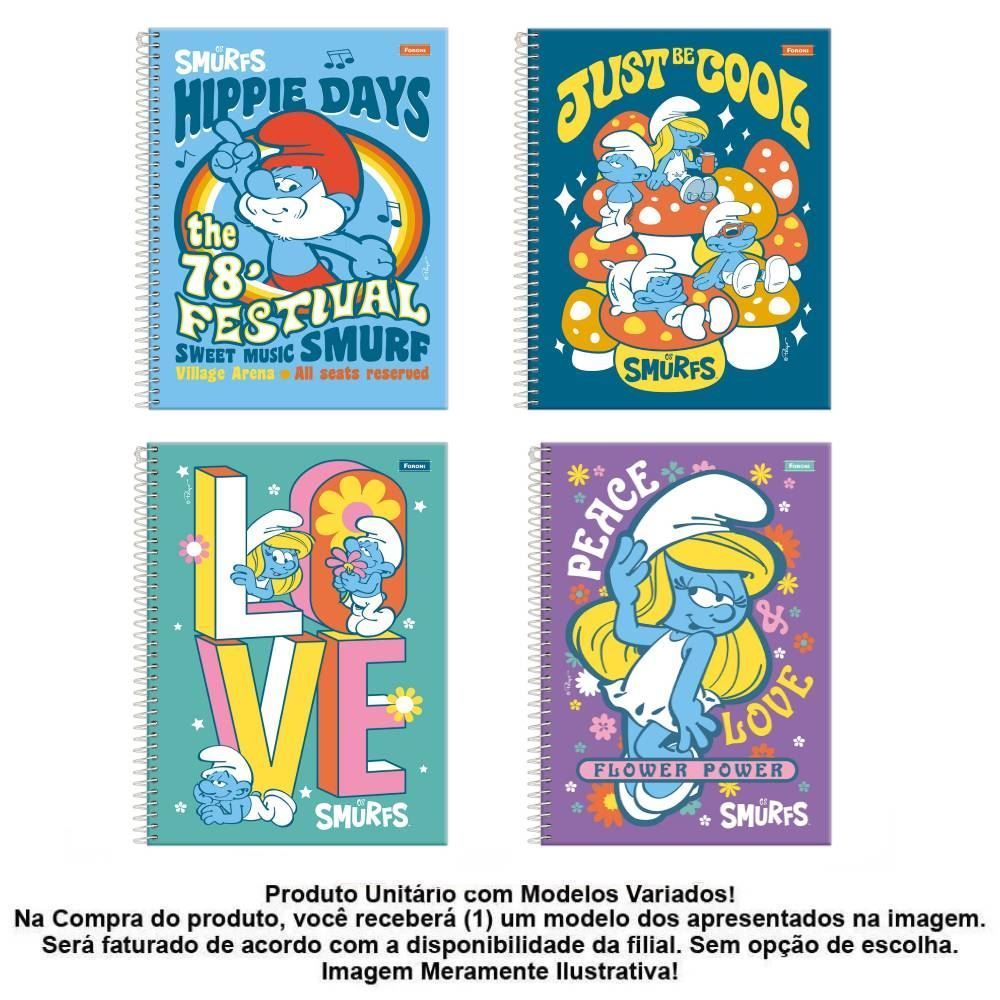 Caderno Universitário Espiral Smurfs 80 Folhas Foroni - Sortido