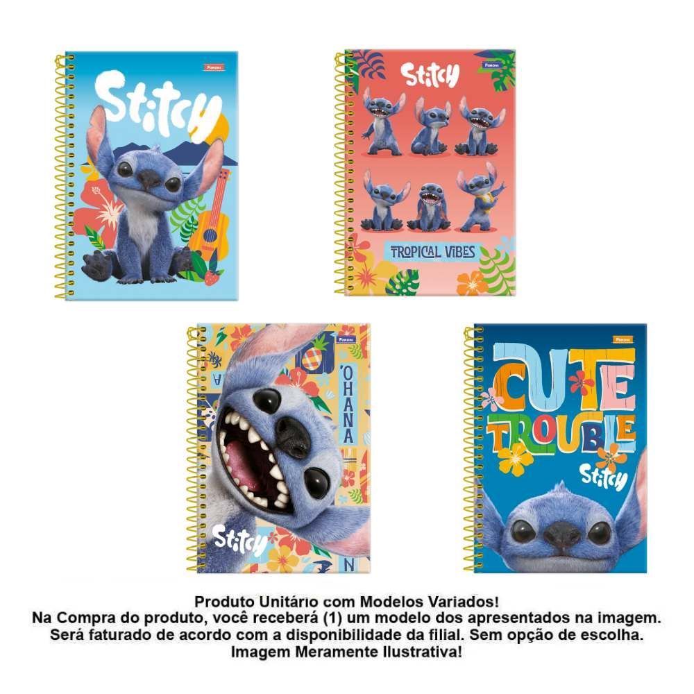 Caderno Universitário Espiral Stitch Movie 80 Folhas Foroni - Sortido