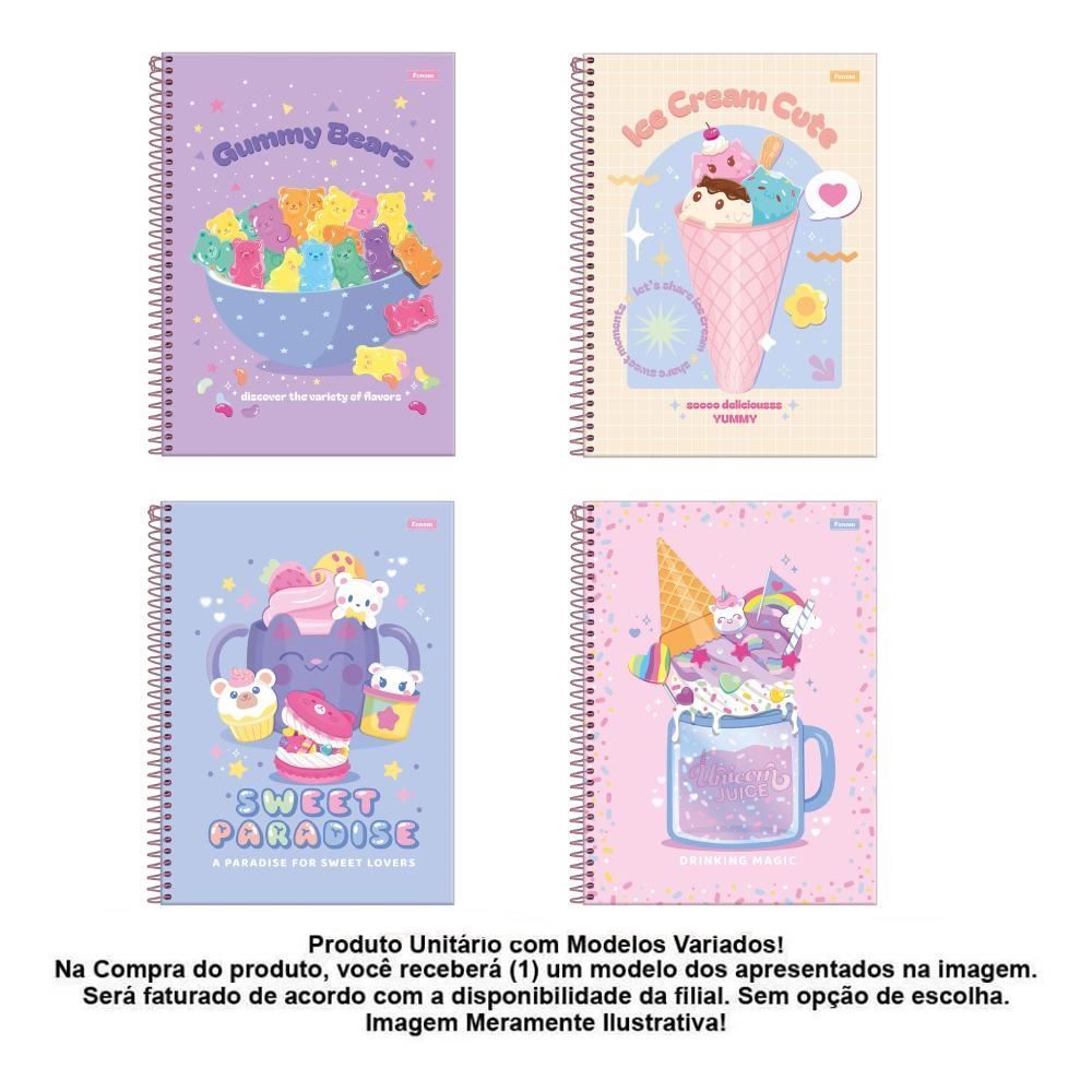 Caderno Universitário Espiral Suggar Rush 80 Folhas Foroni - Sortido