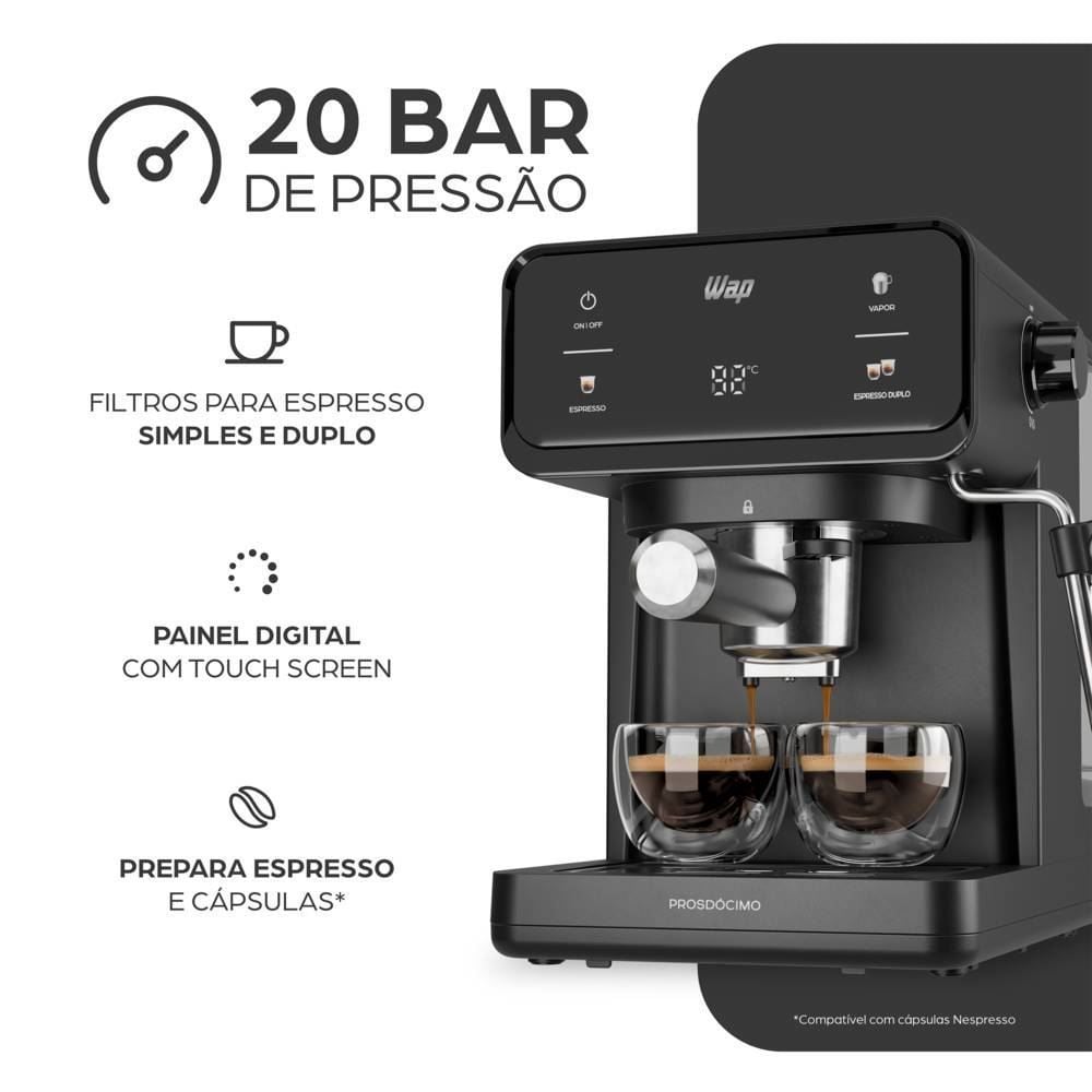 Cafeteira Espresso Digital WAP compatível com Café em Pó e Cápsula