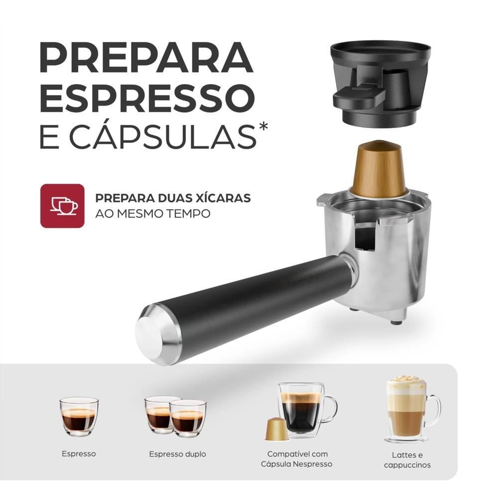 Cafeteira Espresso Digital WAP compatível com Café em Pó e Cápsula