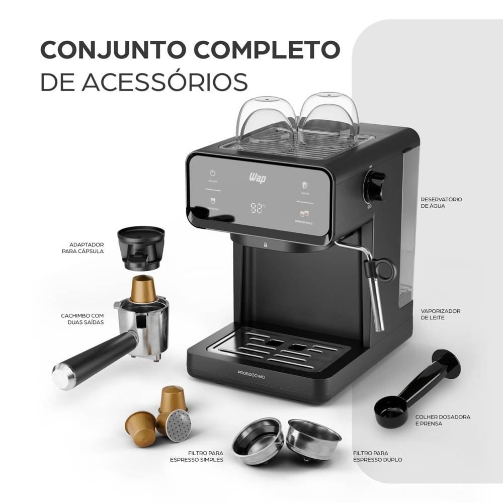 Cafeteira Espresso Digital WAP compatível com Café em Pó e Cápsula