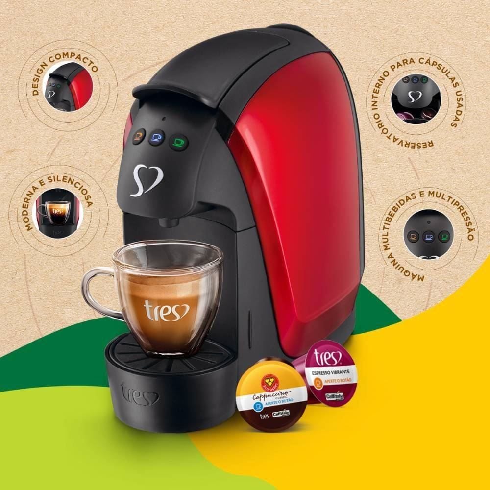Cafeteira Luna Café Espresso 3 Corações Vermelho