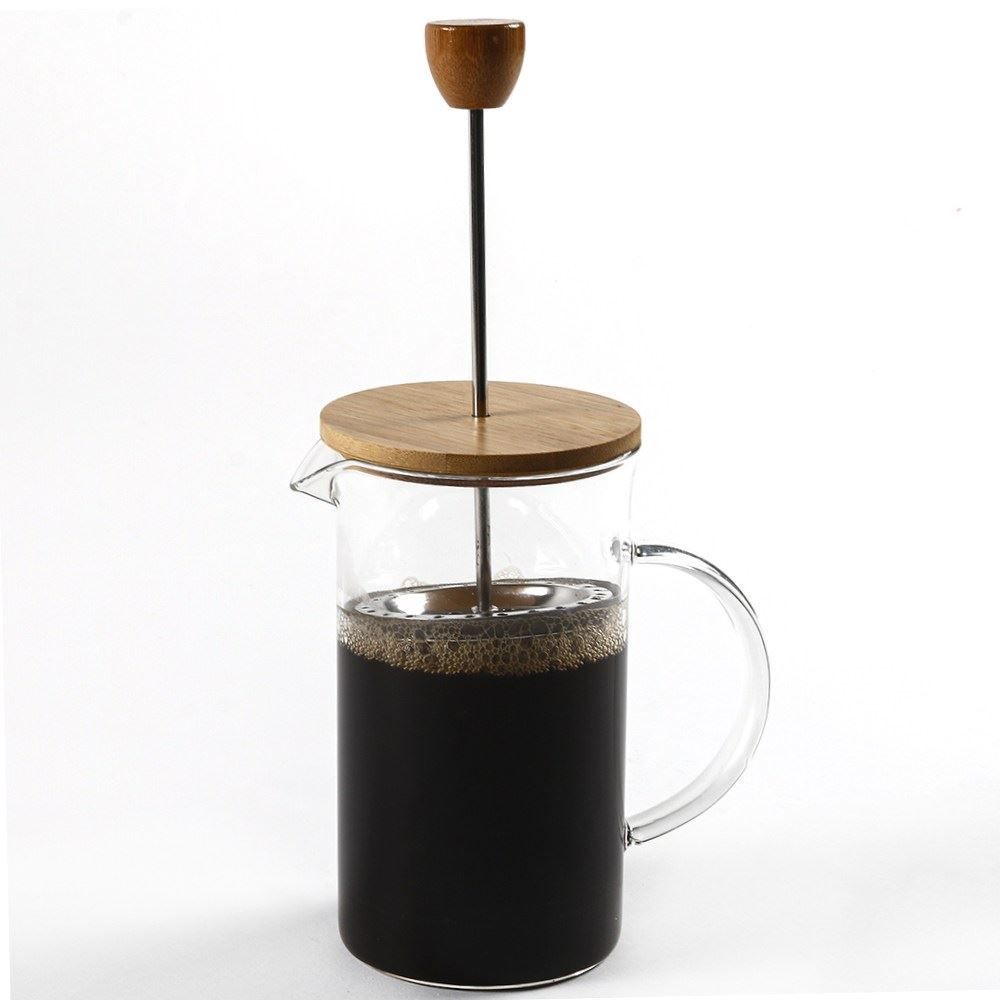 Cafeteira Prensa Francesa Tampa De Bambu Wolff 600Ml - Transparente e Bambu