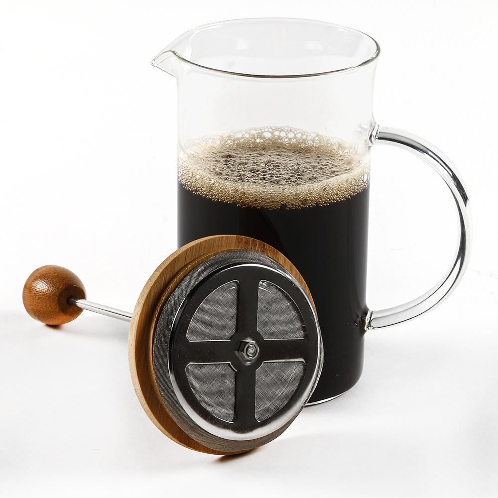 Cafeteira Prensa Francesa Tampa De Bambu Wolff 600Ml - Transparente e Bambu