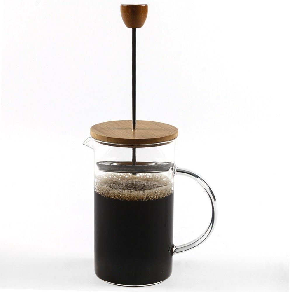 Cafeteira Prensa Francesa Tampa De Bambu Wolff 600Ml - Transparente e Bambu
