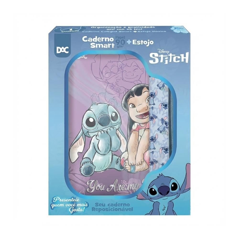 Caixa Criativa Caderno Smart Colegial e Estojo Stitch Dac - Azul