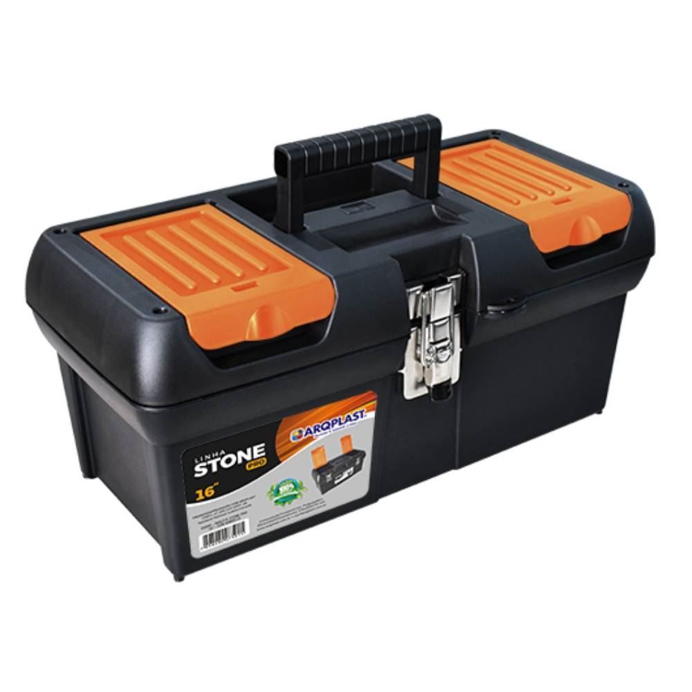 Caixa De Ferramentas Stone Pro Aço 16" Arqplast - Preto