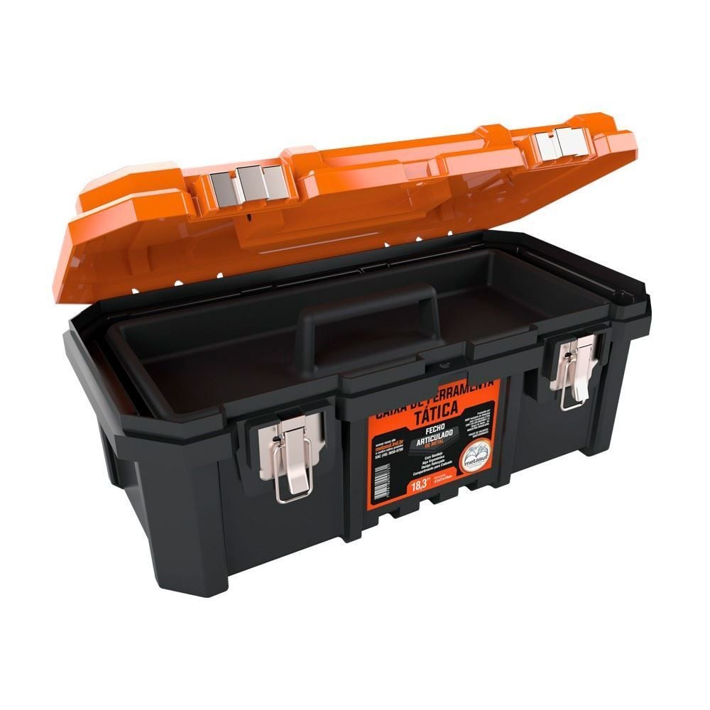 Caixa De Ferramentas Tática 18,3" Metasul - Preto e Laranja