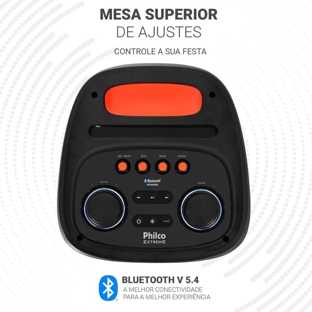 Caixa de Som Amplificada Philco Ex Bass 1200W com 2 Microfones Pcx6900 