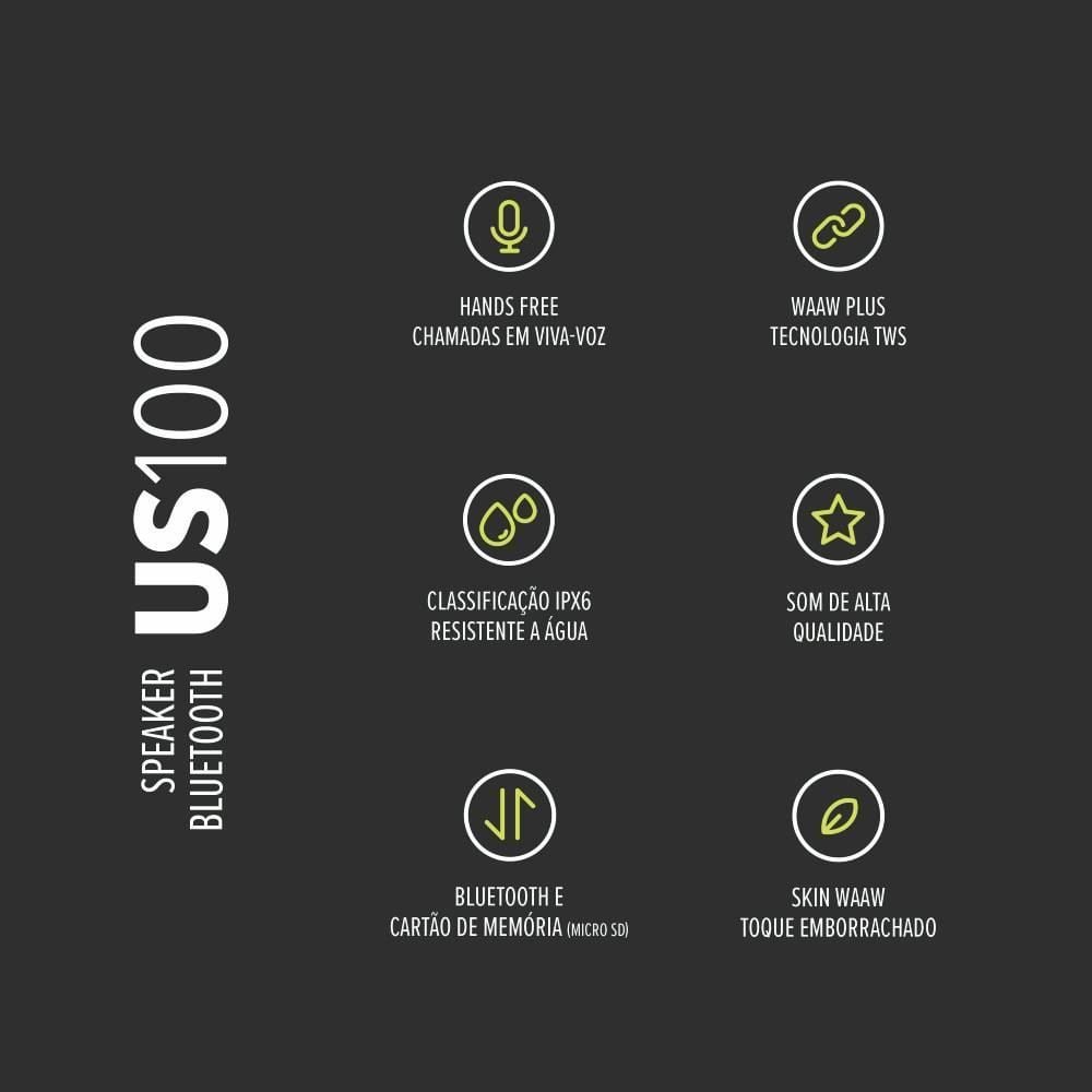 Caixa De Som Waaw By Alok Us 100Sb Bluetooth Ipx6 - Preto