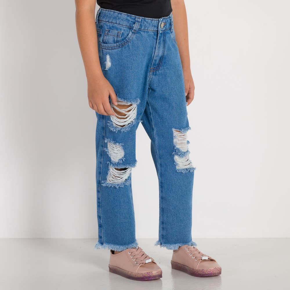 Calça 4 a 10 anos Jeans Mom Destroyed Marmelada