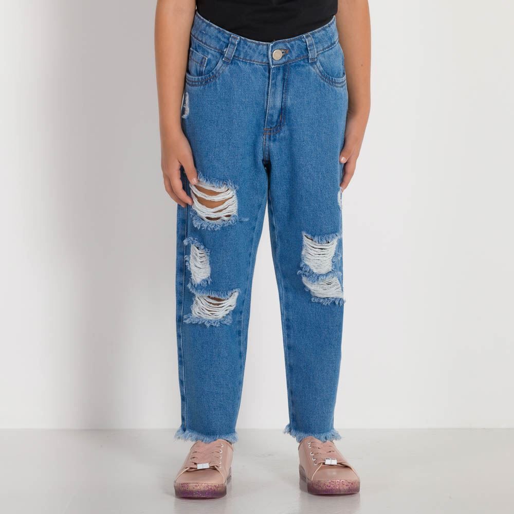 Calça 4 a 10 anos Jeans Mom Destroyed Marmelada