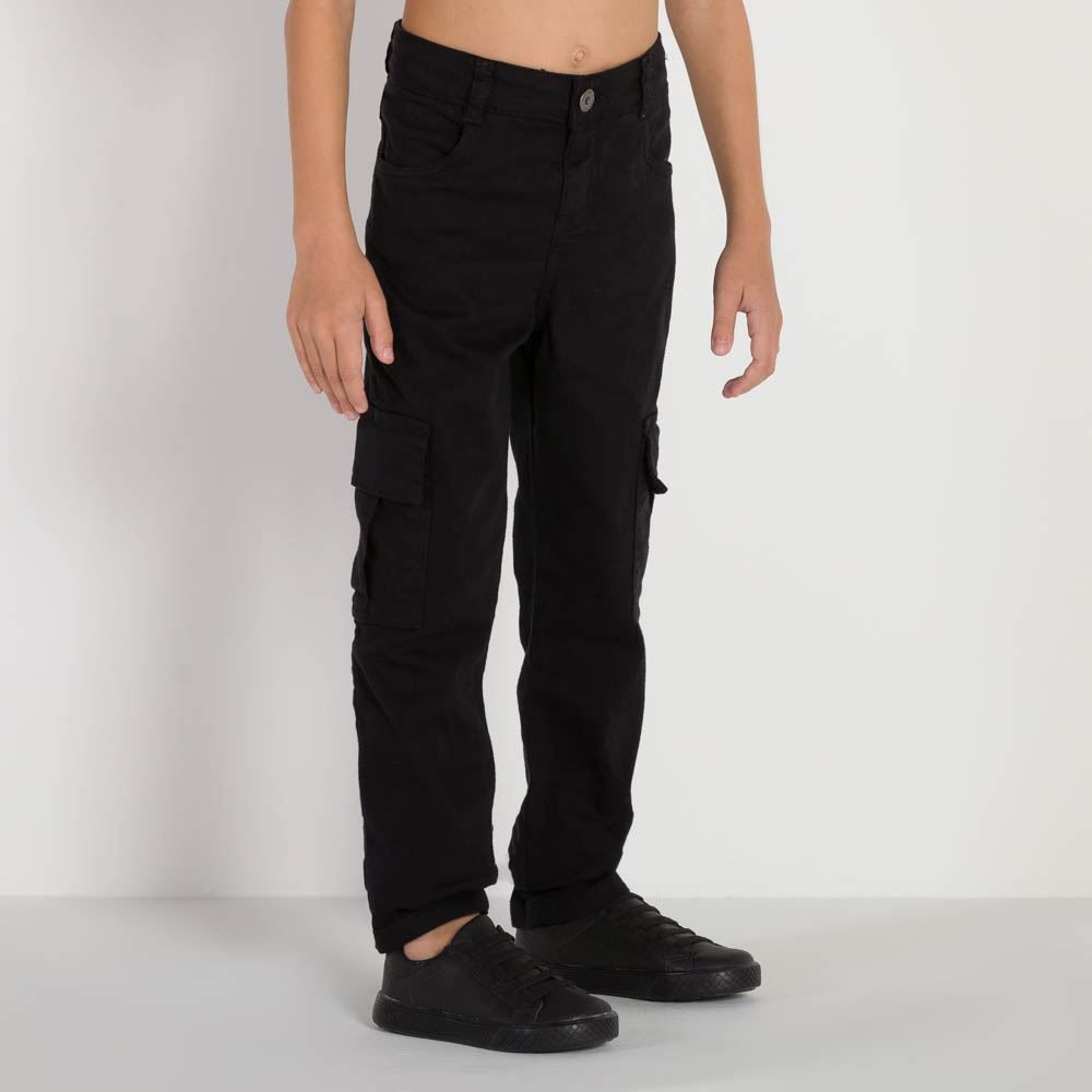 Calça 4 a 10 anos Sarja com Bolsos Cargo Hot Dog