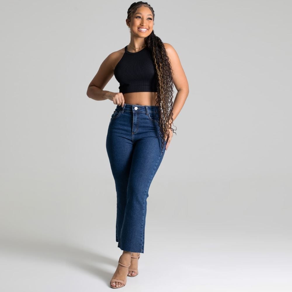 Calça Feminina Flare Cropped Jeans Sawary