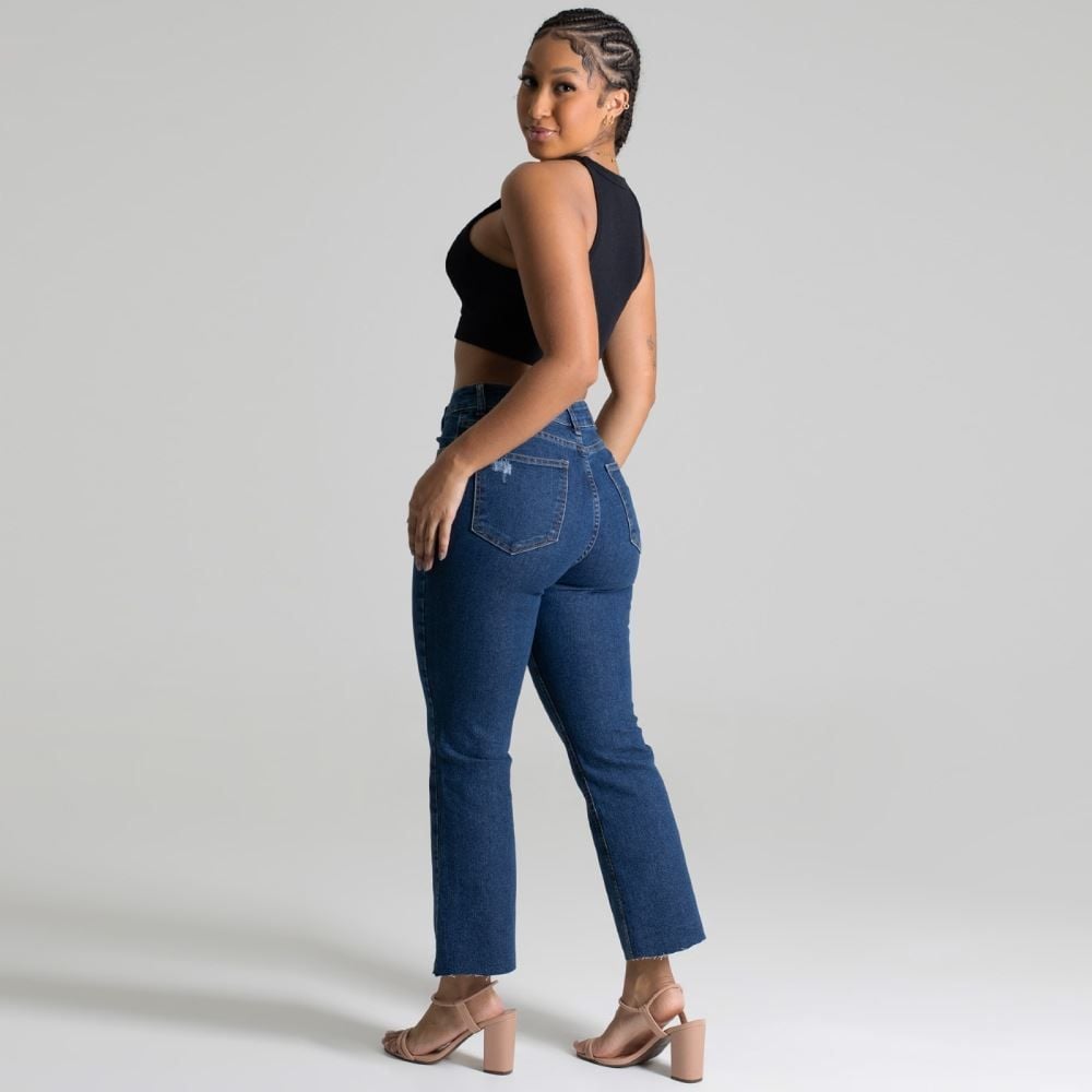 Calça Feminina Flare Cropped Jeans Sawary