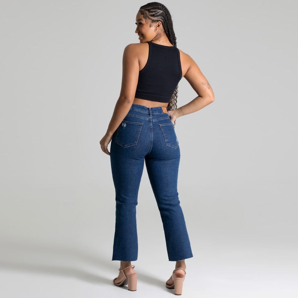 Calça Feminina Flare Cropped Jeans Sawary