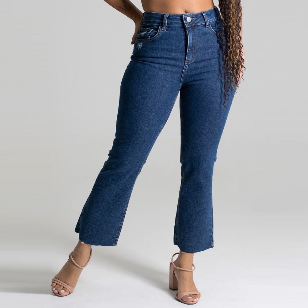 Calça Feminina Flare Cropped Jeans Sawary