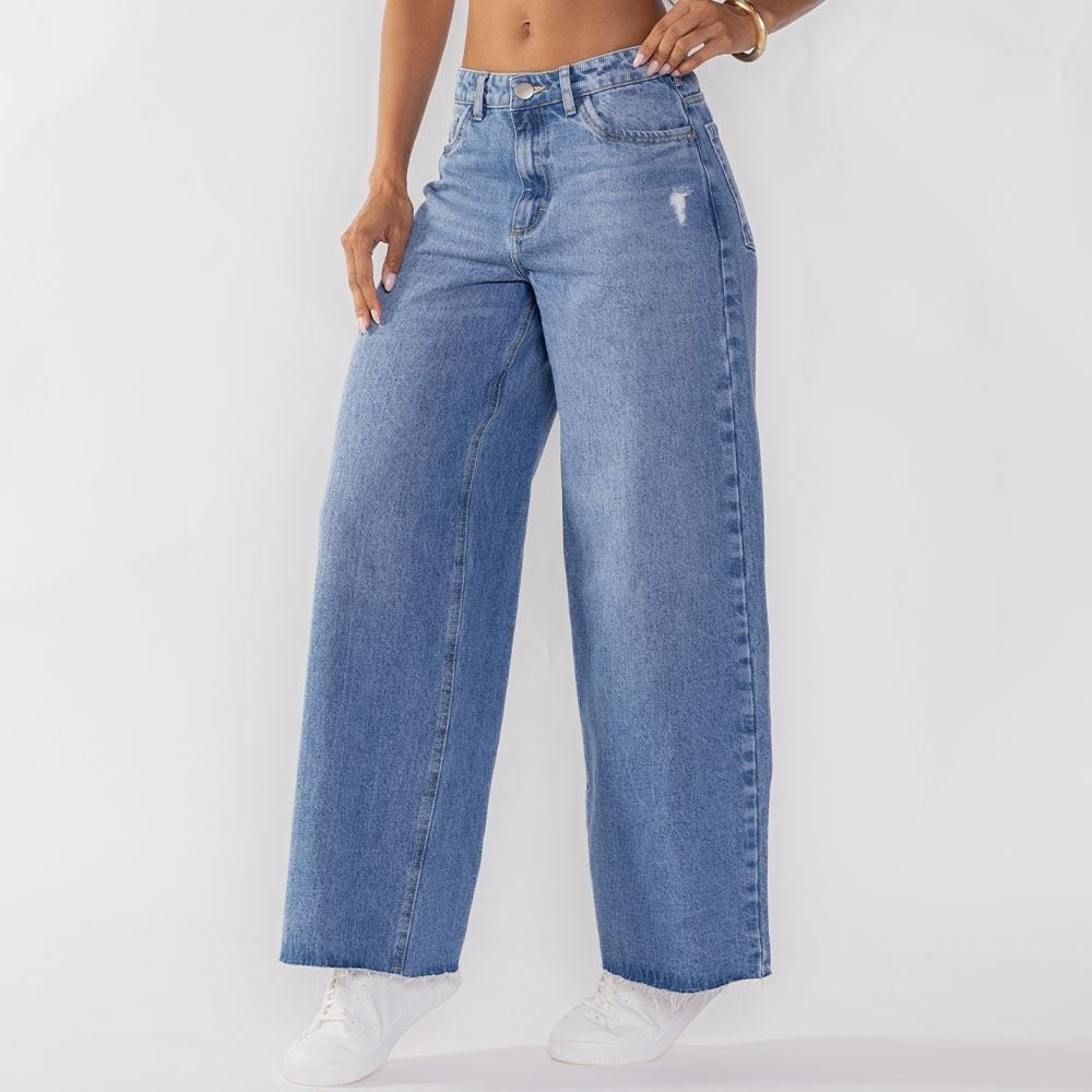 Calça Feminina Jeans Wide Leg Patricia Foster