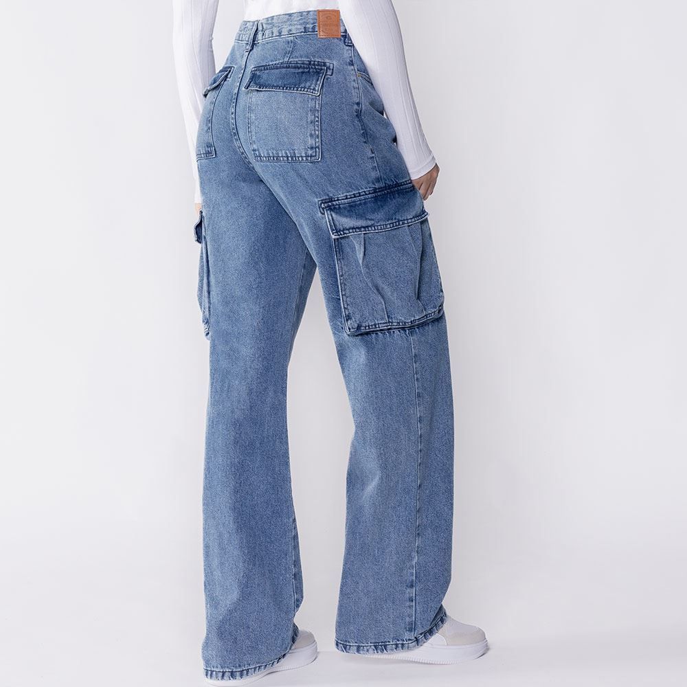 Calça Feminina Wide Leg Cargo Jeans Boby Blues