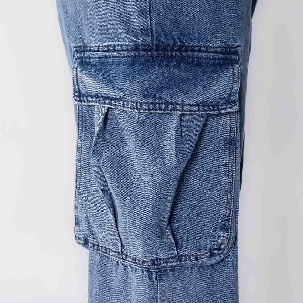 Calça Feminina Wide Leg Cargo Jeans Boby Blues