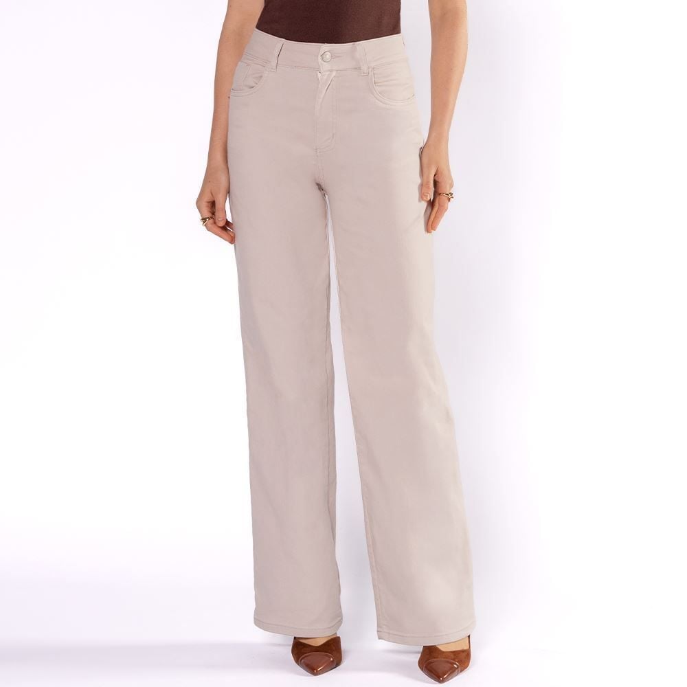 Calça Feminina Wide Leg Collor Em Sarja Sawary
