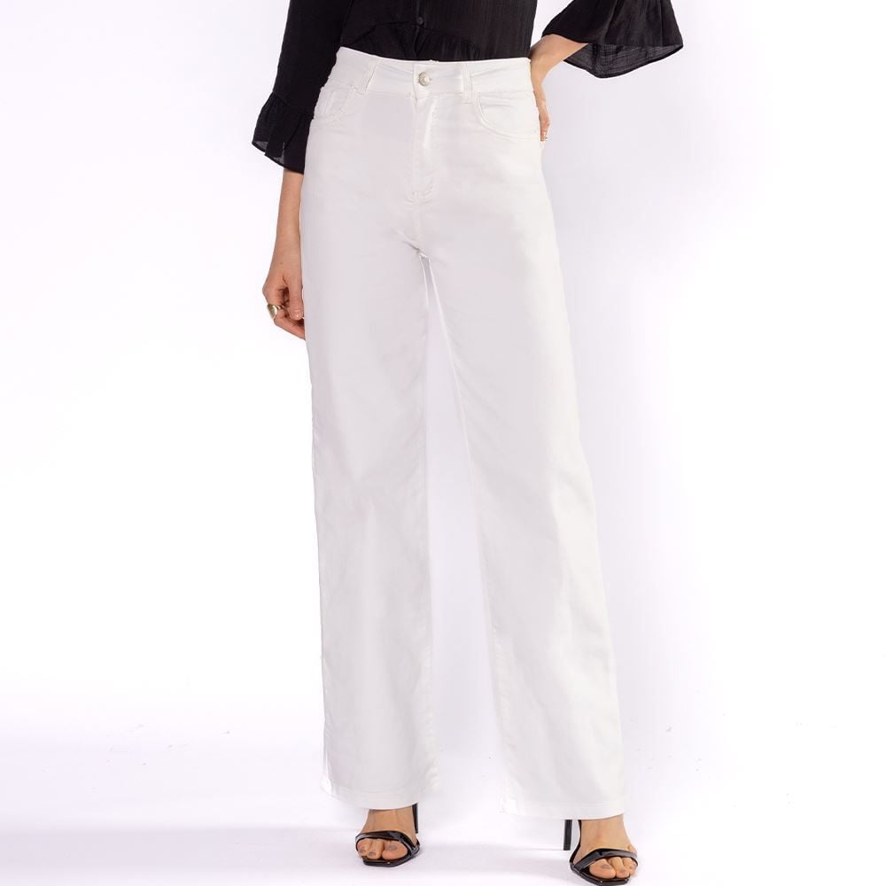 Calça Feminina Wide Leg Collor Em Sarja Sawary