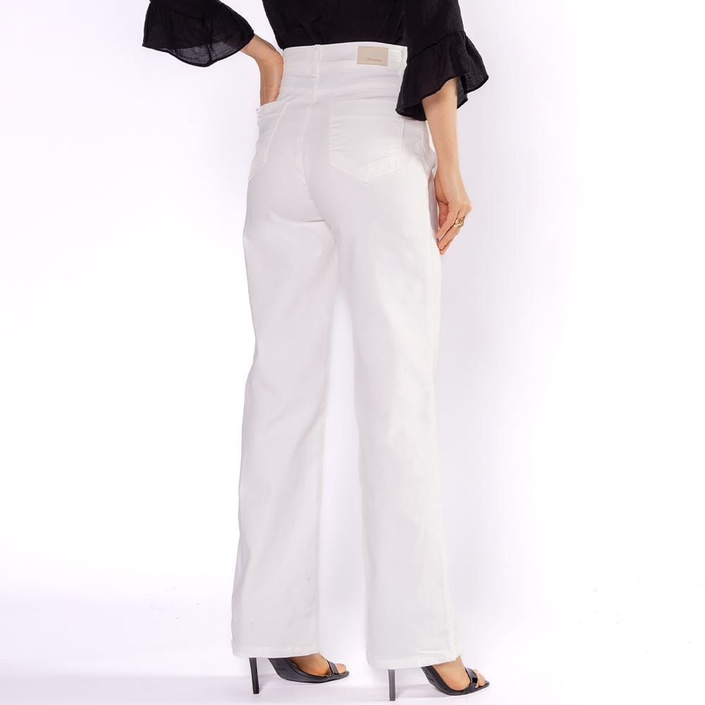 Calça Feminina Wide Leg Collor Em Sarja Sawary