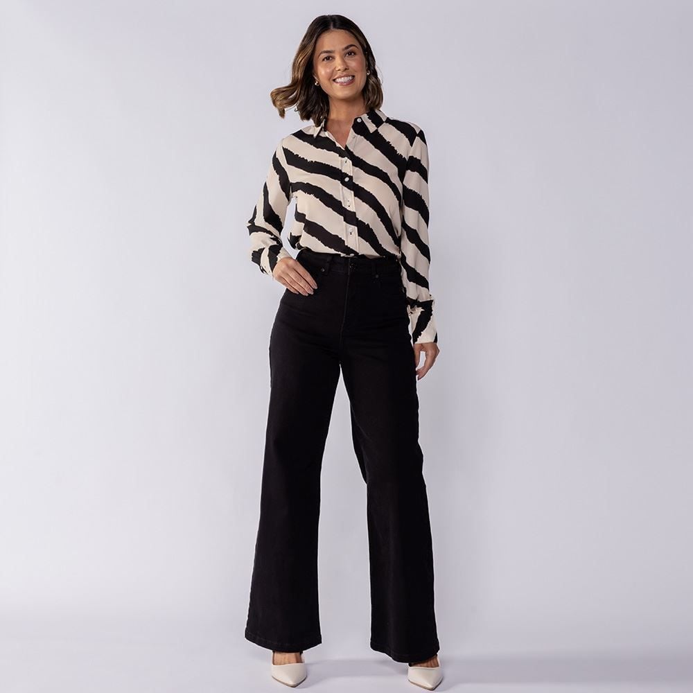 Calça Feminina Wide Leg Collor Sarja Boby Blues