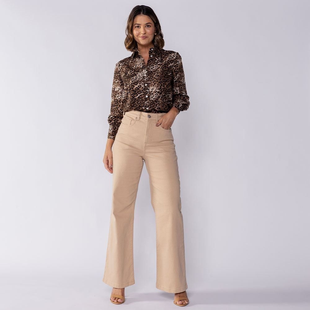 Calça Feminina Wide Leg Collor Sarja Boby Blues