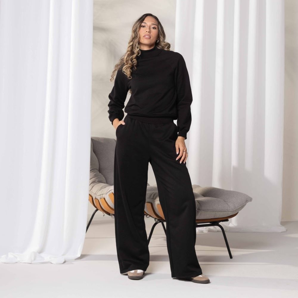 Calça Feminina Wide Leg De Moletom Patricia Foster